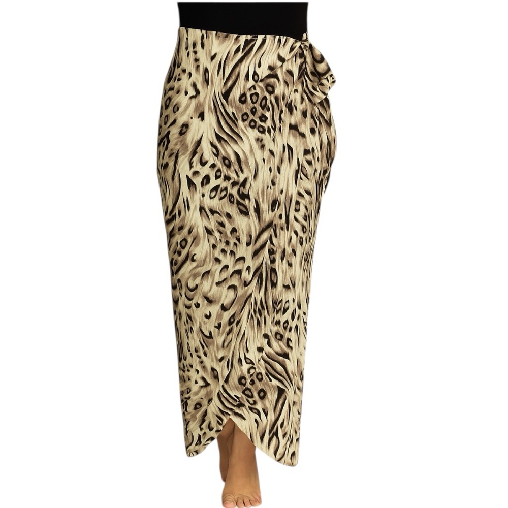 Caché Vintage Animal Print Maxi Wrap Style Skirt Size 8 Blank/ Tan